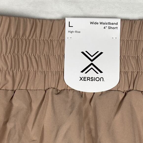 Xersion Shorts Women's Large Wide Waistband High Rise Quick Dri Taupe NWT Pocket - Picture 2 of 6